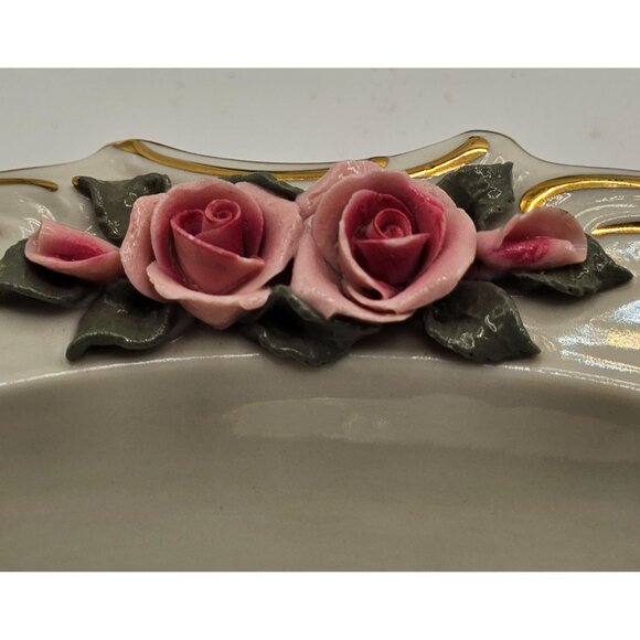 Pair of Antique Dresden Ashtrays for 2 Delicate Coquette Roses and Gold Details - Picture 10 of 10